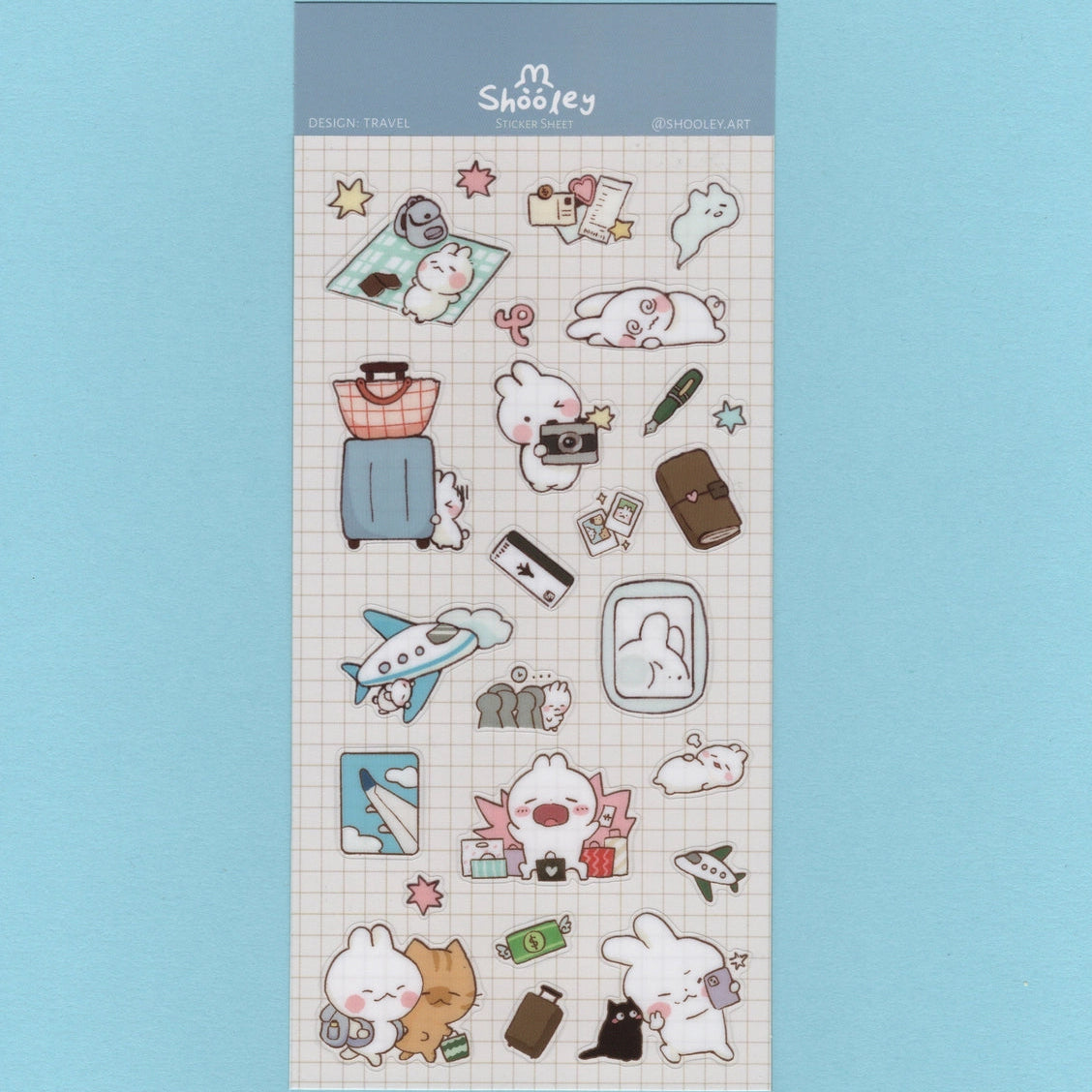Shooley Travel Sticker Sheet

Clear vinyl sticker sheet. Each sheet comes with a backing card. Sticker material is water resistant.