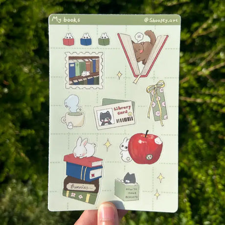 Books books books. Libraries are everything. Soft matte sticker sheet. Sticker material is dishwasher safe.

Matte vinyl sticker sheet
Size: ~ 4 x 6 inches (10cm x 15cm)