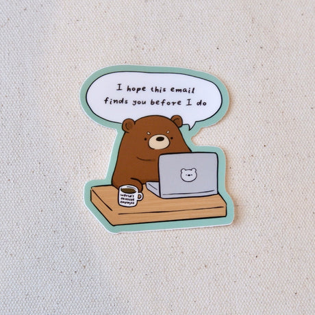 Corporate bear sticker.

Dishwasher safe
Size: ~2.7''
Soft matte vinyl