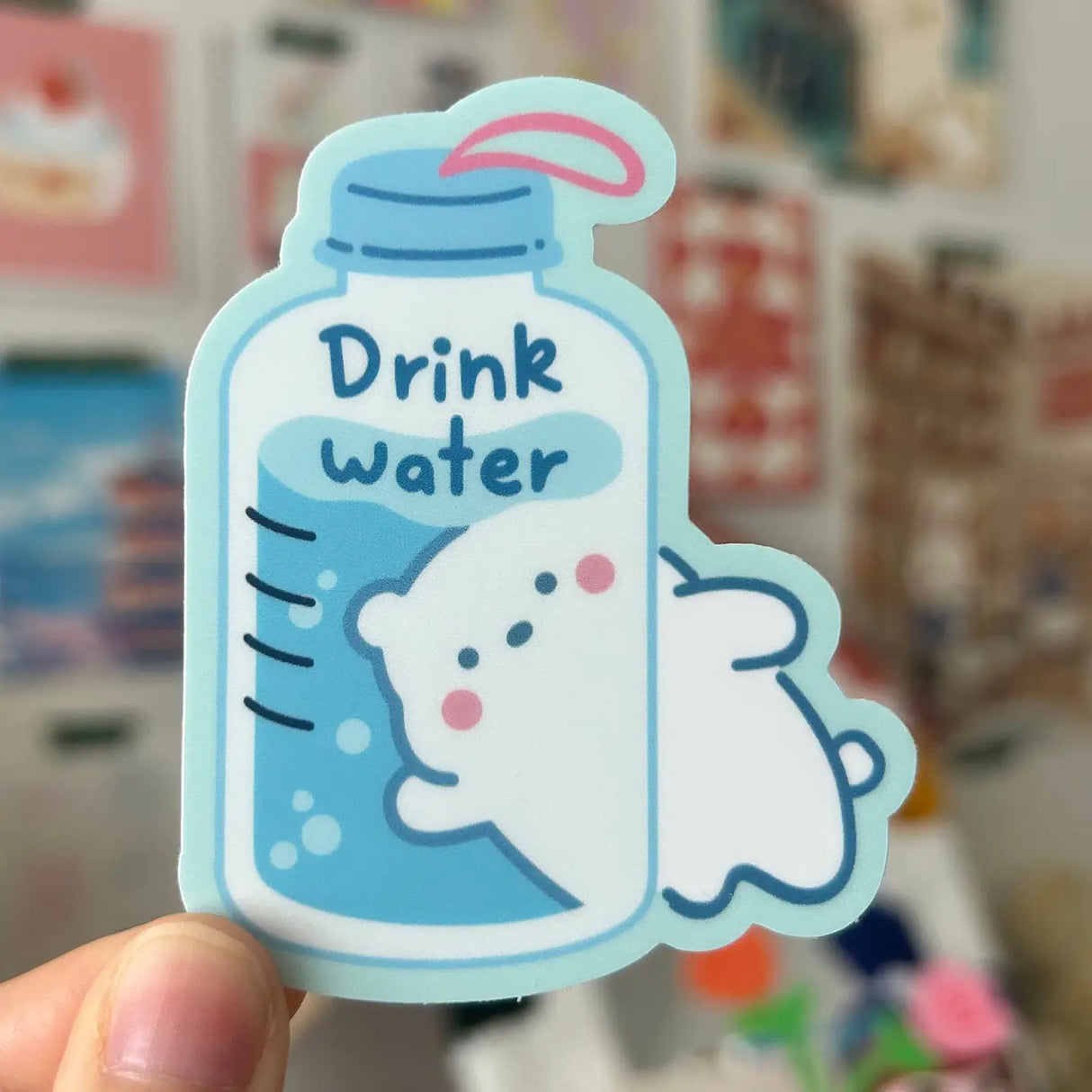 Vinyl sticker reminding you to drink water and practice self care!

Dishwasher safe
Size: 2.4” x 3”
Soft matte vinyl