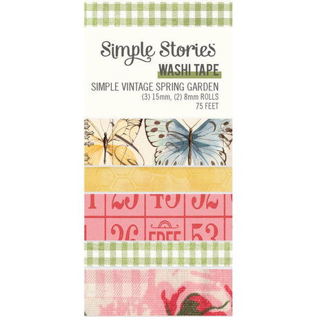 Paquete de 5 cintas washi sencillas con motivos vintage de jardín de primavera