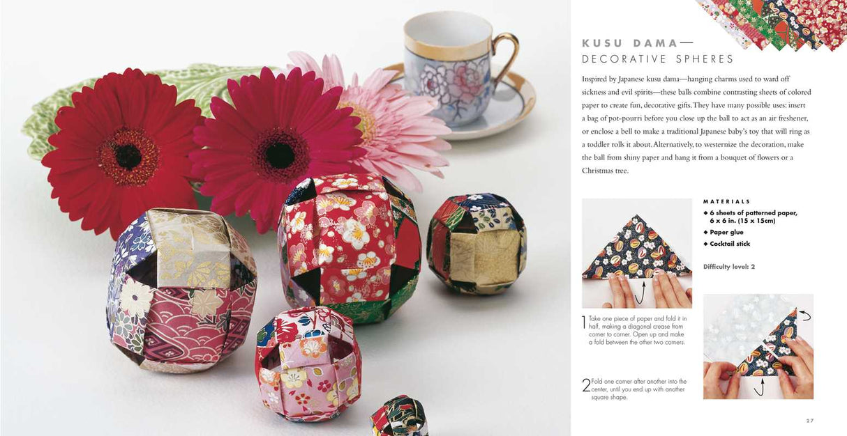 Discover TRUE JAPANESE DESIGN with 24 BEAUTIFUL paper projects, designed by BESTSELLING author Mari Ono, with 50 sheets of origami paper included.

IDEAL FOR BEGINNNERS: each project features clear STEP-BY-STEP images and EASY-TO-FOLLOW instructions.

Tokyo-born Mari Ono introduces you to the top Japanese origami techniques, teaching you how to understand and use paper authentically to make beautiful gifts, decorations, and more. Plus, the 50 pieces of gorgeous origami paper included mean you can get starte