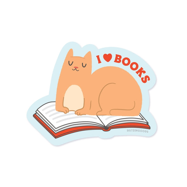I Love Books Sitting Book Kitty Sticker