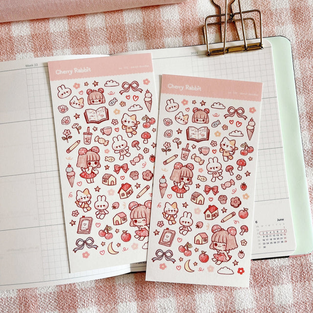 Cherry Rabbit Sketch Doodles Sticker Sheet