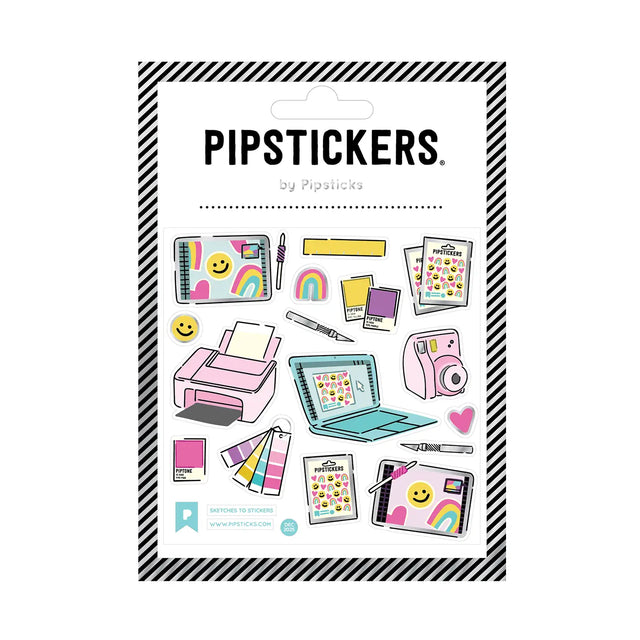 PipStickers are the PERFECT gift for the sticker lover in your life - even if it's you! These unique PVC designs with silver foil accents come on a clear backing and cannot be found anywhere else.

Includes one 4" x 4" sheet of Sketches To Stickers PipStickers and includes the Pipsticks manifesto.