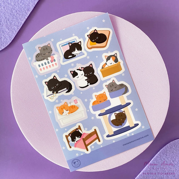 Sleepy Cats Vinyl Sticker Sheet