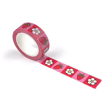 Strawberry and flower pattern washi tape.

Each roll is 15mm X 10m
Acid-free
Original Smarty Pants design
Individually shrink wrapped
Kraft label on top displays pattern of tape
White label on bottom with product information