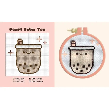 Smoko characters have never been cuter! This mini kit includes everything you need to create 4 x 4 inch embroidered cross-stitch crafts. Includes everything you need to make 3 projects including a 3-inch embroidery hoop in which to stitch and display designs, 2 tapestry needles, 7 skeins of embroidery floss, and 3 pieces of 4 x 4 inch cotton Aida cloth. Fully illustrated mini book (2-1/2 x 3 inches) with simple cross-stitching instructions and 4 easy patterns (Barry Toast, Lil B Dumpling, Tayto Potato, Pear