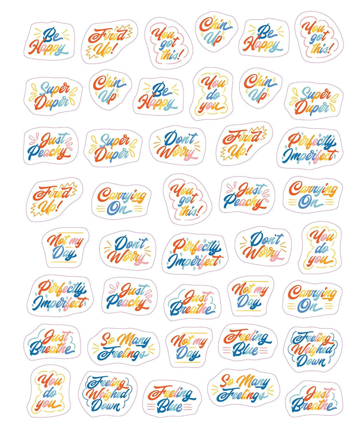 So. Many. Feelings Stickers. Pipsticks Sticker Book Collection of colorful motivational stickers with various phrases.