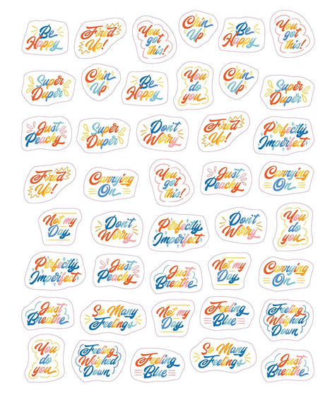 So. Many. Feelings Stickers. Pipsticks Sticker Book Collection of colorful motivational stickers with various phrases.