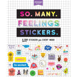 So. Many. Feelings Stickers. Pipsticks Sticker Book Sticker book cover with colorful text and various stickers on a grid background
