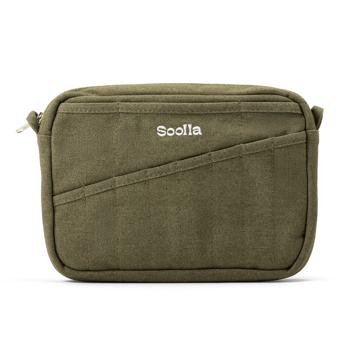 Features &amp; Specs

Front layout: 8 slanted pockets + 3 directly behind
Interior: Main compartment fits an A5 notebook; two open compartments on each wall
Back panel: 3 wide exterior pockets + one full-length slip pocket&nbsp;
Quick-drying duck canvas — sturdy, breathable, and machine-washable
Convertible design — hooks for your own strap or a Soolla strap (coming soon)&nbsp;
Structured silhouette — holds its shape even when lightly packed
Full-width YKK zipper — smooth and durable
Compact profile — fits 