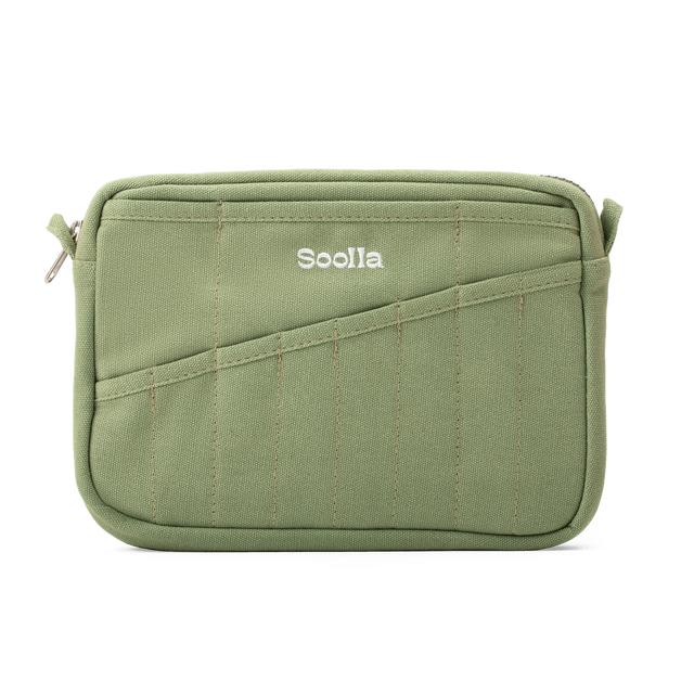 Features &amp; Specs

Front layout: 8 slanted pockets + 3 directly behind
Interior: Main compartment fits an A5 notebook; two open compartments on each wall
Back panel: 3 wide exterior pockets + one full-length slip pocket&nbsp;
Quick-drying duck canvas — sturdy, breathable, and machine-washable
Convertible design — hooks for your own strap or a Soolla strap (coming soon)&nbsp;
Structured silhouette — holds its shape even when lightly packed
Full-width YKK zipper — smooth and durable
Compact profile — fits 