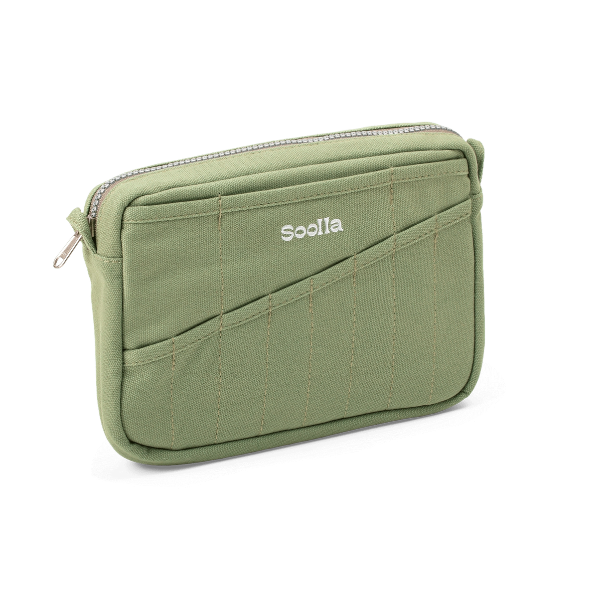 Features &amp; Specs

Front layout: 8 slanted pockets + 3 directly behind
Interior: Main compartment fits an A5 notebook; two open compartments on each wall
Back panel: 3 wide exterior pockets + one full-length slip pocket&nbsp;
Quick-drying duck canvas — sturdy, breathable, and machine-washable
Convertible design — hooks for your own strap or a Soolla strap (coming soon)&nbsp;
Structured silhouette — holds its shape even when lightly packed
Full-width YKK zipper — smooth and durable
Compact profile — fits 