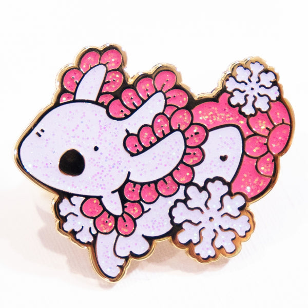 Sparkly Snowflake Axolotl Enamel Pin