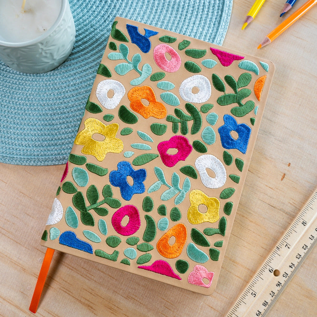 Spring Garden Embroidered Layflat Journal Notebook