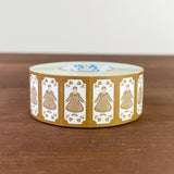 Stamp Marche Label Sticker Roll - Maru-chan Retro Brown Roll of decorative tape with printed design on a wooden surface