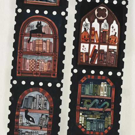 Hand-Painted by Shelley Couvillion | 2025

Add a touch of vintage charm and literary elegance to your stationery collection with this beautifully hand-painted washi tape. Featuring intricate illustrations of cozy, stacked bookshelves, this tape perfectly captures the essence of witchy dark academia. Each delicate brushstroke was created by artist Shelley Couvillion in 2025, making this a unique and timeless piece for your journaling or crafting projects and perfect for that bookish goth in your life.

Measu