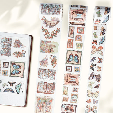 Love butterflies? Obsessed with vintage stamps? This one’s for you. Our Stamped Wings Washi Tape Sticker Set brings together dreamy butterflies, delicate florals, and charming postal vibes — all wrapped up in a washi tape that peels off like stickers! Perfect for decorating letters, journals, planners, or anything else that could use a flutter of whimsy and a sprinkle of nostalgia.

Brand: WT (The Washi Tape Shop)
3 piece washi sticker set
Width: 40mm x 1; 50mm x 1; 60mm x 1
Length: 5 meters