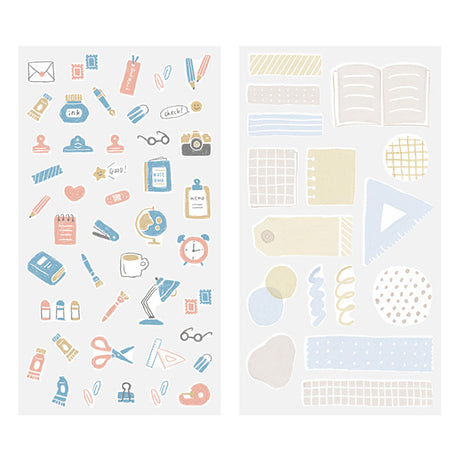 The "stationery pattern" with a soft touch like colored pencils can be arranged by layering nostalgic stationery and notebook motifs.



A wide variety of sticker designs to use with your notebook

These peel-and-stick washi stickers will make your daily records more fun. Simply stick them freely on the margins of your notebook to create a gorgeous page. &nbsp;It comes in a pack of 2 sheets, a small size that is perfect for&nbsp;monthly blocks and a large size that is convenient for filling in the blanks.