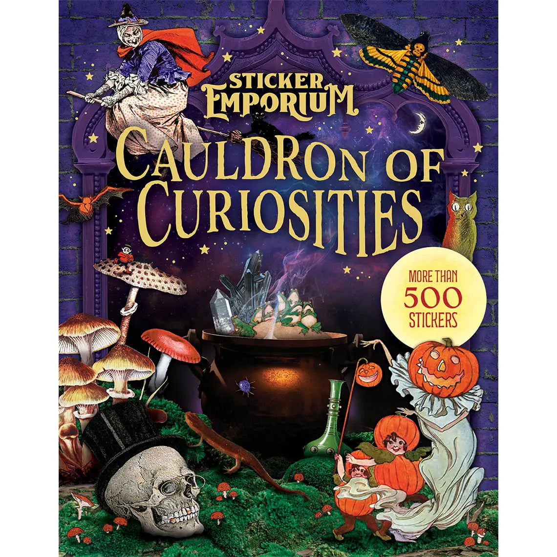 Sticker Emporium Cauldron of Curiosities Sticker Book Sticker book cover titled 'Cauldron of Curiosities' with Halloween-themed illustrations.