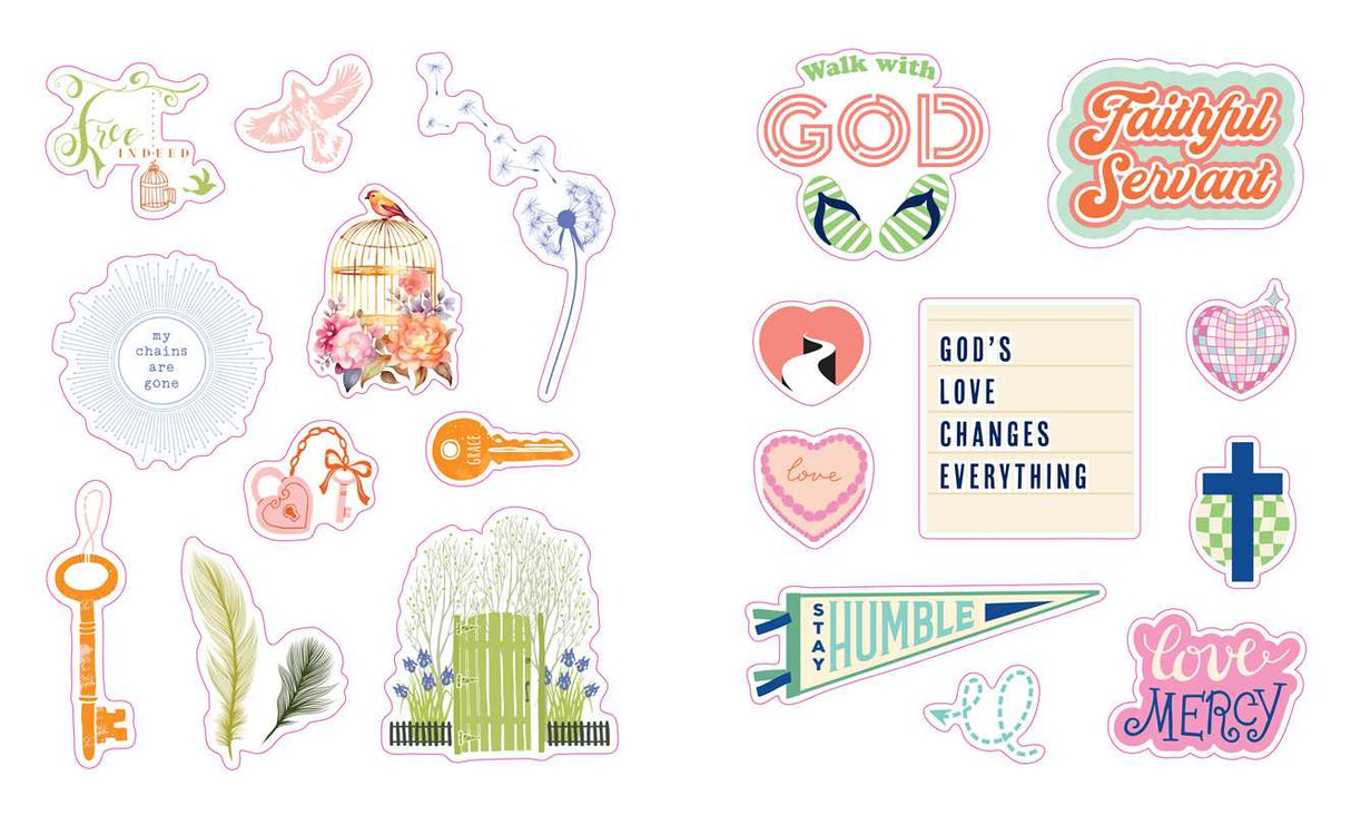 Celebrate your faith and add more inspiration to your world with this beautiful collection of 600 uplifting faith-inspired stickers for crafters, scrapbookers, or anyone who just loves stickers.

The back of an envelope that carries an encouraging card. A packed lunch that needs some extra punch. A journal capturing a faith journey. The mirror a daughter spends lots of time in front of. A go-everywhere drink tumbler or laptop. Stickers can pop up in many places reminding us of God’s promises. This special c