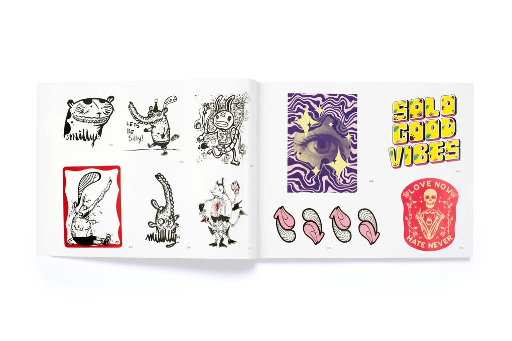 Collection of colorful tattoos on a white background