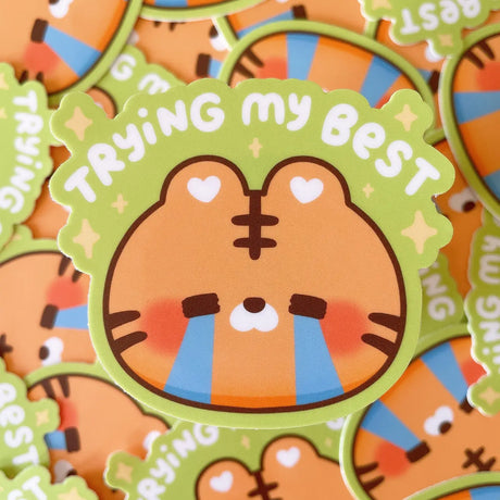 StickyRiceCo - Trying My Best Crying Tiger Vinyl Sticker

Poor tiger is just trying his best! This cute heavy duty waterproof vinyl sticker is perfect for decorating any laptop, water bottle, iPad case, notebook cover, etc!

Details:

Heavy duty vinyl
Waterproof
Dimensions of sticker: approx &nbsp;2.8 x 2.4 in