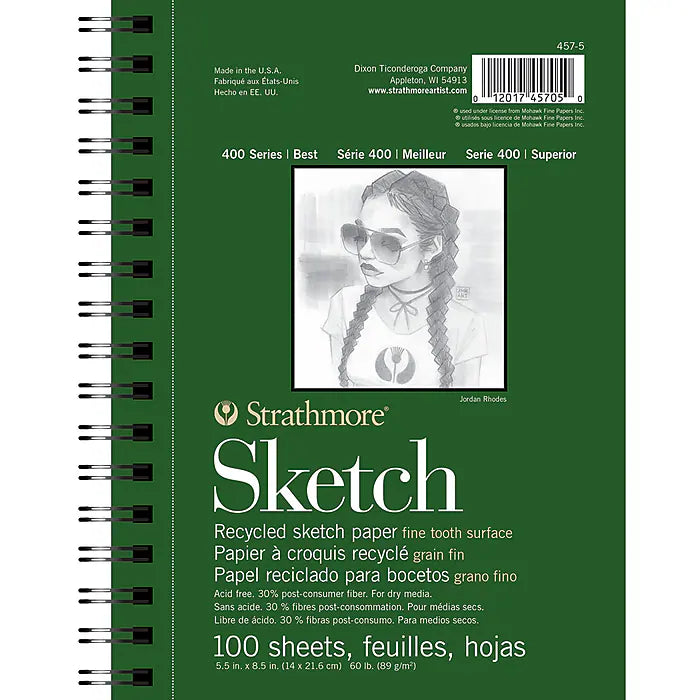 Strathmore 400 Series Recycled Sketch Paper Pad Wire Bound 5.5"X8.5"