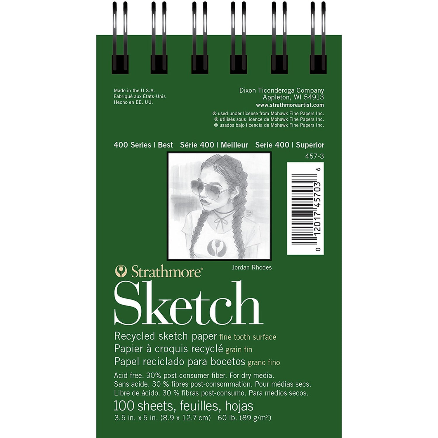 Strathmore 400 Series Recycled Sketch Paper Pad Wire Bound 3.5"X5"
