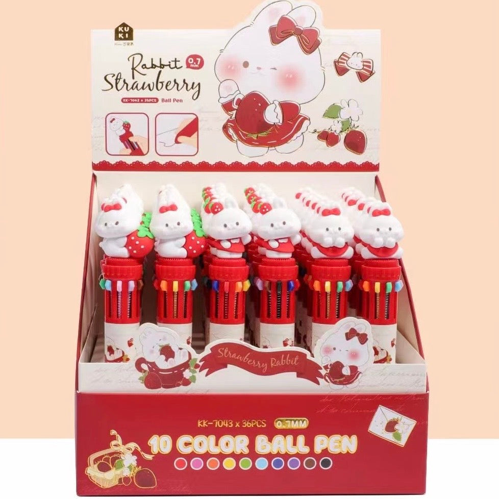 Strawberry Bunny Retractable Ballpoint Pen 0.7mm - 10 Colors