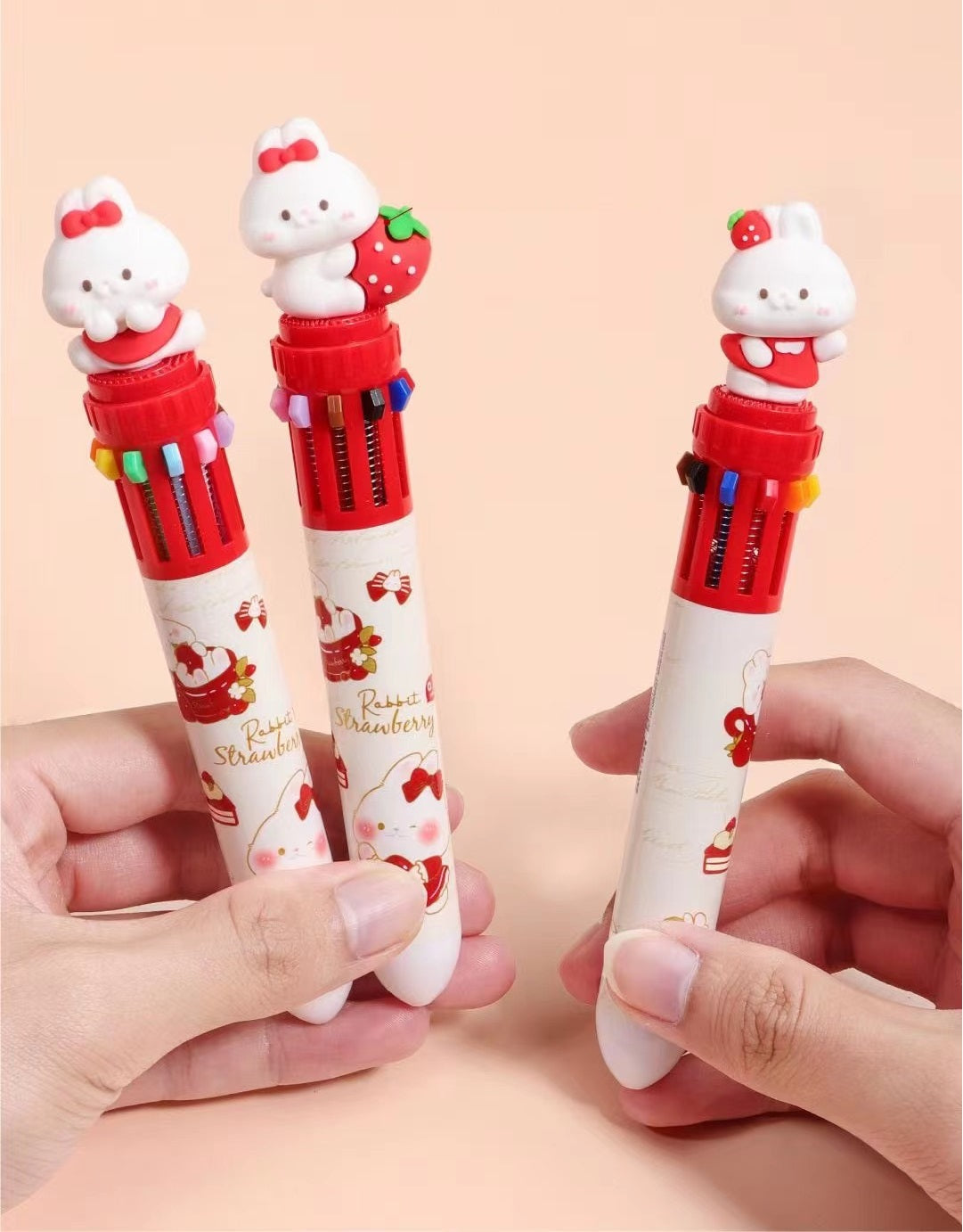 Strawberry Bunny Retractable Ballpoint Pen 0.7mm - 10 Colors