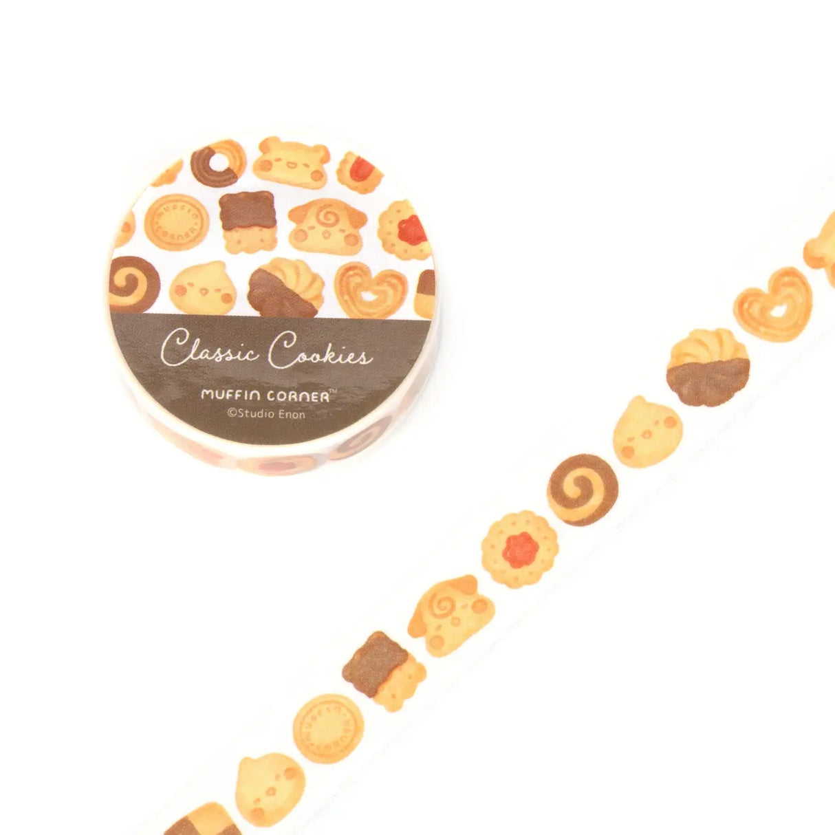 Cute washi tape featuring an assortment of deluxe cookies from Muffin Corner. This washi tape is great for arts and crafts or embellishing your journals.

Dimensions: 0.6" x 32.8’ (1.5cm x 10m)
Please note that color may differ slightly depending on device display.