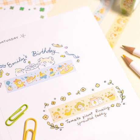 Cute washi tape featuring Muffinmaru and friends’ birthday party. This washi tape is great for arts and crafts or embellishing your journals.

Dimensions: 0.6" x 32.8’ (1.5cm x 10m)
Please note that color may differ slightly depending on device display.