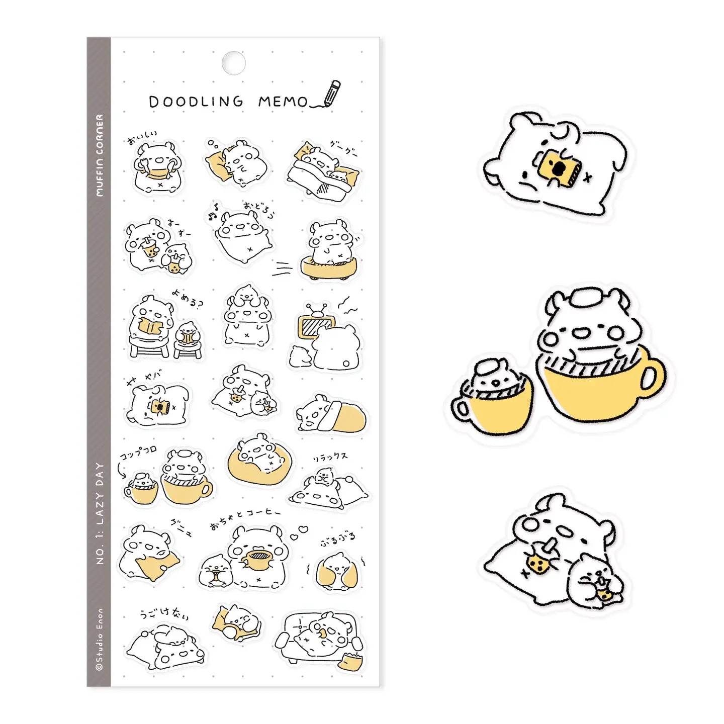 Immerse yourself in the relaxing daily life of Muffinmaru and Devyegg with our Doodling Memo sticker sheet. Featuring loose outlines, these stickers are perfect for adding a touch of charm to your diaries, memos, or notes. This sticker sheet is designed to create a stress-free space. Let these little doodles create a soothing atmosphere wherever you go.&nbsp;

Dimensions: 3.5" x 7.8" (9cm x 20cm)
Material: PET
Quantity: 1 sheet
