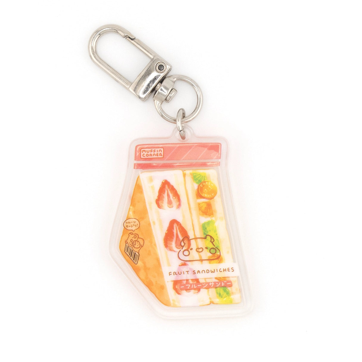 The Konbini (コンビニ) series keychains feature delicious food with cute packaging. This sandwich is full of fresh fruits and cream, packed in a bag with Muffinmaru’s little face.

Details:

Approximate Dimensions: 1.5” x 1.9” (3.9cm x 4.9cm
Material: Acrylic
Double-sided
Comes with 1 Keychain