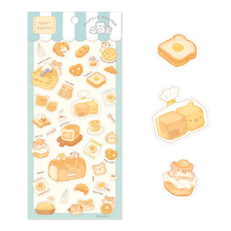 The Happy Bakery sticker collection features Muffinmaru and friends alongside delicious baked goods. This sticker sheet is filled with freshly baked bread, perfect for adding a sprinkle of cuteness to your planner or journal.

Dimensions: 3.5" x 7.8" (9cm x 20cm)
Material: PET
Quantity: 1 sheet