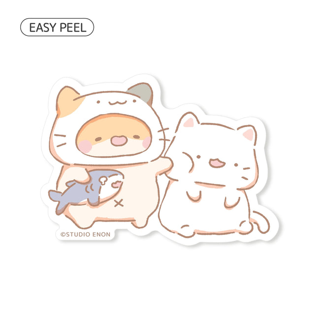 Muffinmaru discovered the perfect way to enhance his bond his cat friend—becoming a cat. Cute die cut sticker with a premium soft touch. Backing paper is cut for an easy peeling experience.

Dimensions: 2.7” x 1.9” (6.8cm x 4.9cm)
Material: PP
Waterproof
Quantity: 1 sticker