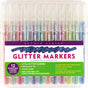 Add sparkle to your art projects with Glitter Markers in 12 dazzling colors!

Ultra-glittery markers! Fine 0.7mm bullet tips. Water-based ink. 12 vibrant colors. Inks look best on light-colored backgrounds.

TO START INK FLOW: Gently shake marker. Uncap. Press tip down against a surface until ink flows to tip, then draw. Recap marker right away when finished.

Each marker measures 5-1/4'' in length.
Set comes in a sturdy plastic storage case that keeps markers safe and organized on the go.
Case measures 6''