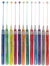 Add sparkle to your art projects with Glitter Markers in 12 dazzling colors!

Ultra-glittery markers! Fine 0.7mm bullet tips. Water-based ink. 12 vibrant colors. Inks look best on light-colored backgrounds.

TO START INK FLOW: Gently shake marker. Uncap. Press tip down against a surface until ink flows to tip, then draw. Recap marker right away when finished.

Each marker measures 5-1/4'' in length.
Set comes in a sturdy plastic storage case that keeps markers safe and organized on the go.
Case measures 6''