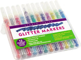 Add sparkle to your art projects with Glitter Markers in 12 dazzling colors!

Ultra-glittery markers! Fine 0.7mm bullet tips. Water-based ink. 12 vibrant colors. Inks look best on light-colored backgrounds.

TO START INK FLOW: Gently shake marker. Uncap. Press tip down against a surface until ink flows to tip, then draw. Recap marker right away when finished.

Each marker measures 5-1/4'' in length.
Set comes in a sturdy plastic storage case that keeps markers safe and organized on the go.
Case measures 6''