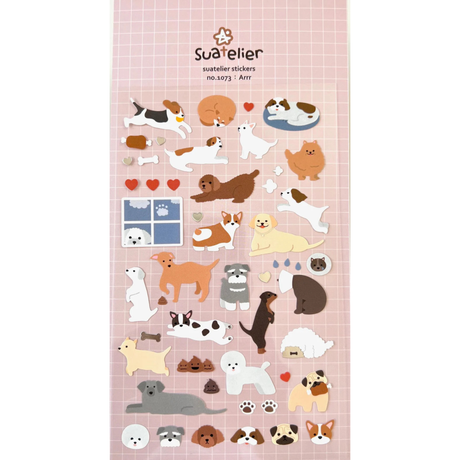 Bring playful puppy energy to your journal, planner, or happy mail with the Arrr sticker sheet from Suatelier. Filled with adorable dog characters, silly expressions, and charming everyday moments, this sheet adds a burst of personality to any creative project. Known for their soft colors and playful aesthetic, Suatelier stickers add an instant dose of warmth and whimsy wherever you place them.

Package measures approx. 8" x 3.5"
Includes 1 sticker sheet