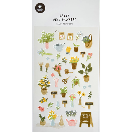 Suatelier Sticker Sheet - Flower Cafe

The Flower Cafe sticker sheet from Suatelier captures the soft, inviting atmosphere of a floral‑themed café—perfect for adding a gentle, aesthetic touch to your journal, planner, or happy mail. Known for their soft colors and playful aesthetic, Suatelier stickers add an instant dose of warmth and whimsy wherever you place them.

Package measures approx. 8" x 3.5"
Includes 1 sticker sheet