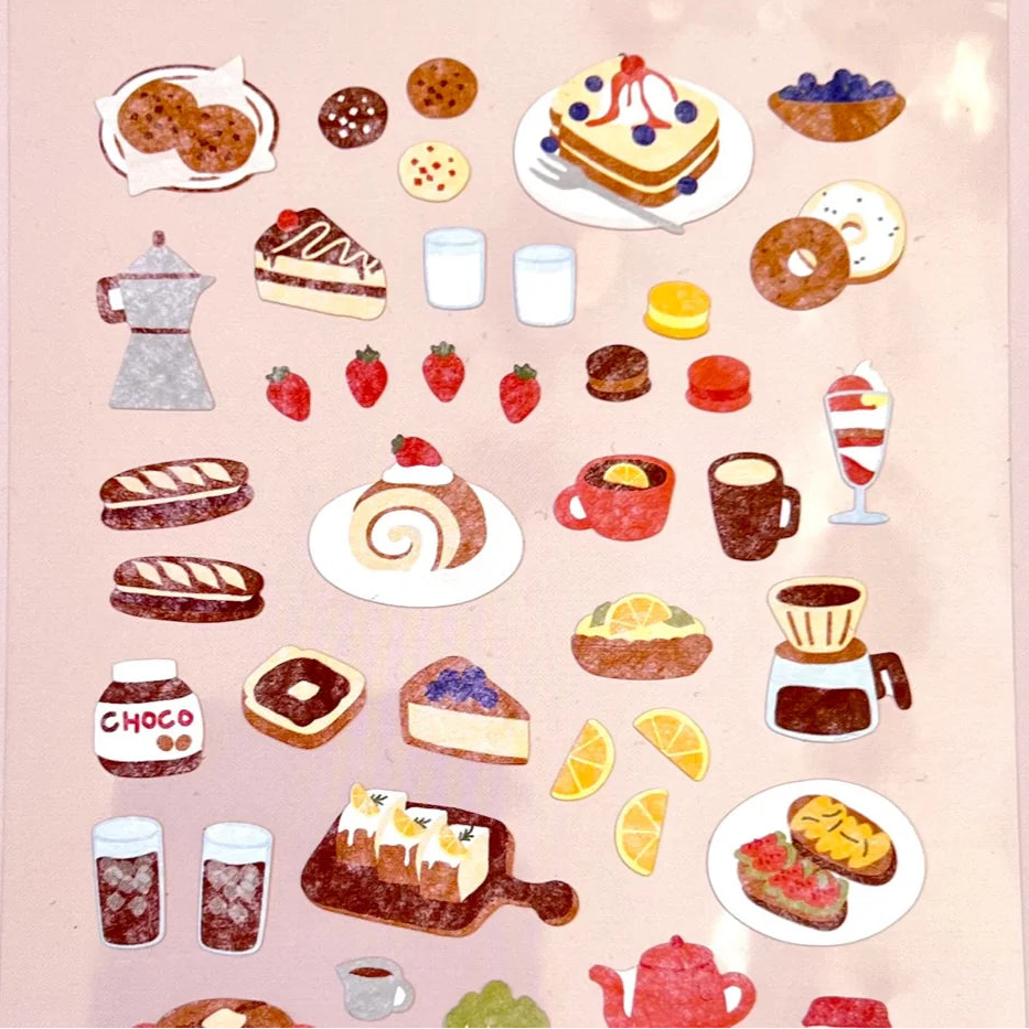 Celebrate your love of delicious eats with the Food Trip #4 sticker sheet from Suatelier. Filled with charming illustrations of tasty treats and foodie moments. Known for their soft colors and playful aesthetic, Suatelier stickers add an instant dose of warmth and whimsy wherever you place them.

• This package includes 1&nbsp;sheet of sticker
• Package measures approx. 8" x 3.5"