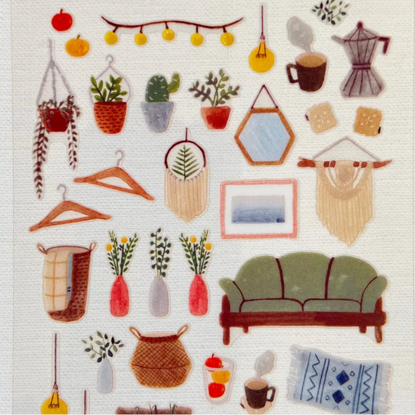 Bring warmth and cozy charm to your journal, planner, or happy mail with the Home Sweet Home sticker sheet from Suatelier. Known for their soft colors and playful aesthetic, Suatelier stickers add an instant dose of warmth and whimsy wherever you place them.

Package measures approx. 8" x 3.5"
Includes 1 sticker sheet