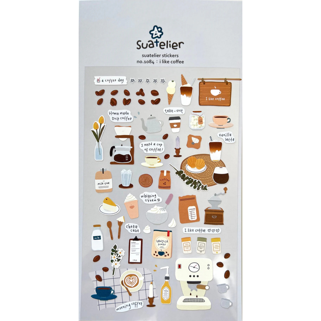 Bring the cozy charm of your favorite café straight into your journal or planner with the I Like Coffee sticker sheet from Suatelier. Known for their soft colors and playful aesthetic, Suatelier stickers add an instant dose of warmth and whimsy wherever you place them.

Package measures approx. 8" x 3.5"
Includes 1 sticker sheet