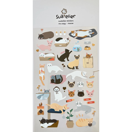Bring a burst of playful kitty charm to your journal, planner, or happy mail with the Meow sticker sheet from Suatelier. Featuring adorable cat illustrations in soft, cozy colors, this sheet captures all the sweet, silly moments that make cats so lovable. Known for their soft colors and playful aesthetic, Suatelier stickers add an instant dose of warmth and whimsy wherever you place them.

Package measures approx. 8" x 3.5"
Includes 1 sticker sheet