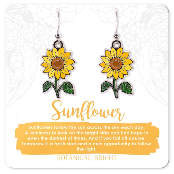 Sunflower Dangle Earrings Silver Plated