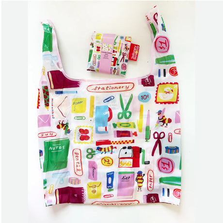 Stationery Store Day 2026

Polyester foldable tote with art by Karen Schipper

Bag is 14.25" W x 3.25" D x 22.5" H with a 6.7" handle drop.
Folds into pouch appx 4.25".
Pink trim and cute SSD tag!