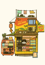It includes 30 postcards which reimagines everyday items and iconic brands into vibrant, playful and imaginative storefronts.